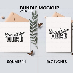 x 2 Butterfly Bundle Card Mockup 5x7 &  1:1 Square Card Party Invitations Invite Greetings Cards Birthday Wedding Card JPG Transparent png