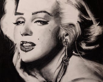Original black and white charcoal portrait: Marilyn Monroe
