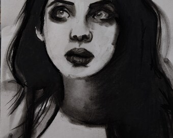 Black and white charcoal portrait: female reference
