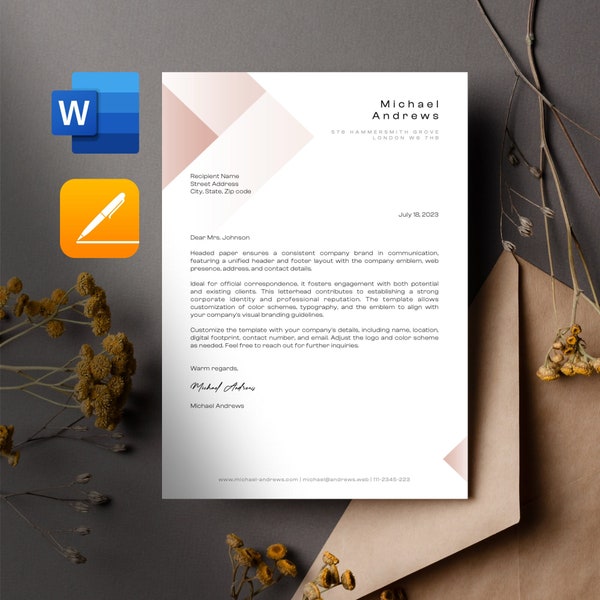 Business Letterhead Template for Microsoft Word and Pages, Letterhead, Business Letterhead, Business, Digital Stationery, Logo