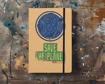 Carnet de notes Save Planet Blue Ocean en papier kraft, 100 % papier recyclé