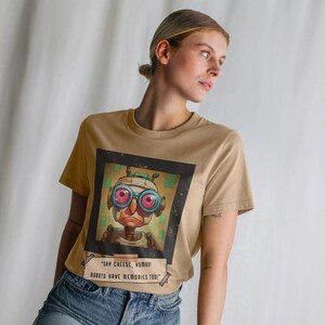 Dames-T-shirt Robot Snapshot Cartoon grappig T-shirt Mhn Authentieke kleding gecertificeerd biologisch katoen