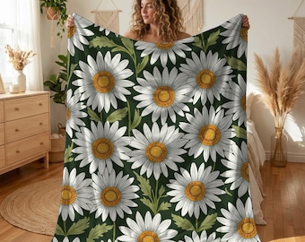 Daisy Sherpa Fleece Blanket, Floral Throw Blanket, Vintage Style Daisy Pattern, Soft Cozy Blankets, Daisies, Flowers, Flower Gift