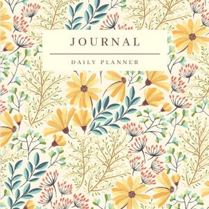 May include: A yellow floral pattern journal with the text "JOURNAL DAILY PLANNER" on the cover.