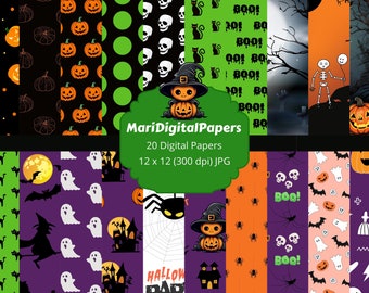 Halloween Digital Paper: Spooky Scrapbook Backgrounds (12x12, 300dpi JPG)