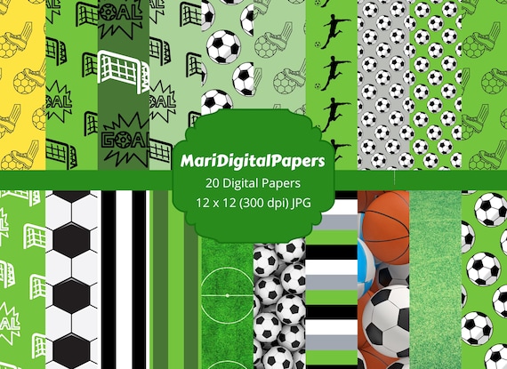Green Soccer Digital Paper: Sports Scrapbook Backgrounds (JPG)