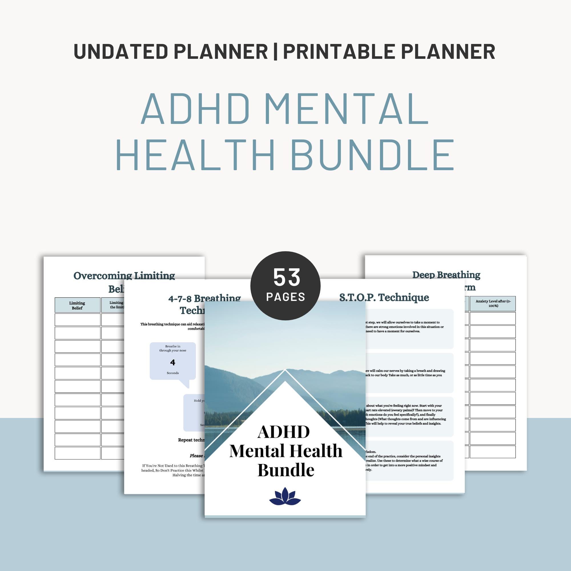 ADHD Mental Health Planner PDF | Printable Anxiety Tracker, Self-care ...