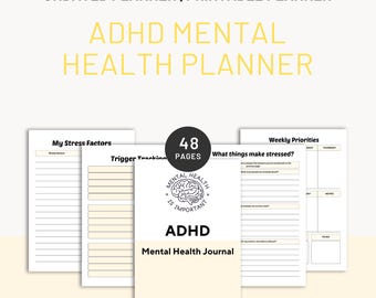 Dziennik zdrowia psychicznego ADHD w formacie PDF | Wydrukowany wyzwalacz nastroju i śledzenie nawyków lękowych dla dorosłych i nastolatków