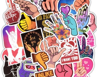 HAND GESTURE Stickers 10/25/50 PCS Finger, Heart Hand Sign, Peace Sign, Fingers Crossed, Fist