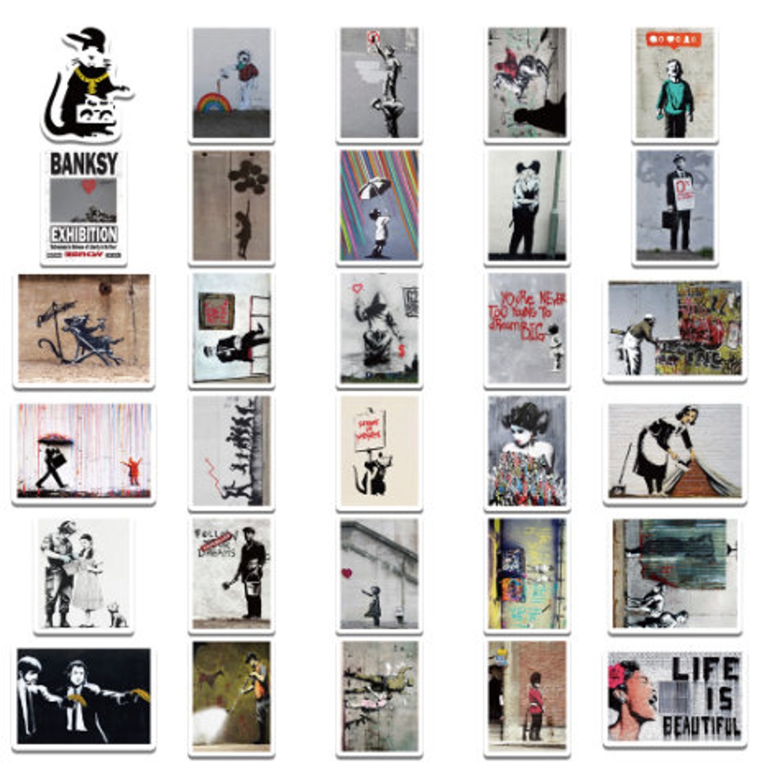 BANKSY GRAFFITI ART Sticker Packs 10/25/50, No Duplicates, Street