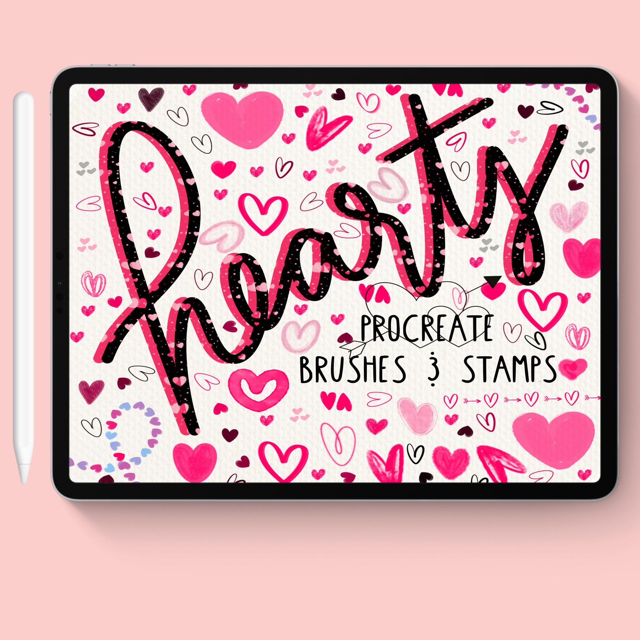 Heart Brush Set for Procreate – 122 Heart Stamps & Seamless Chain Brushes, Cute Borders, Dividers, Banners, Commercial Use