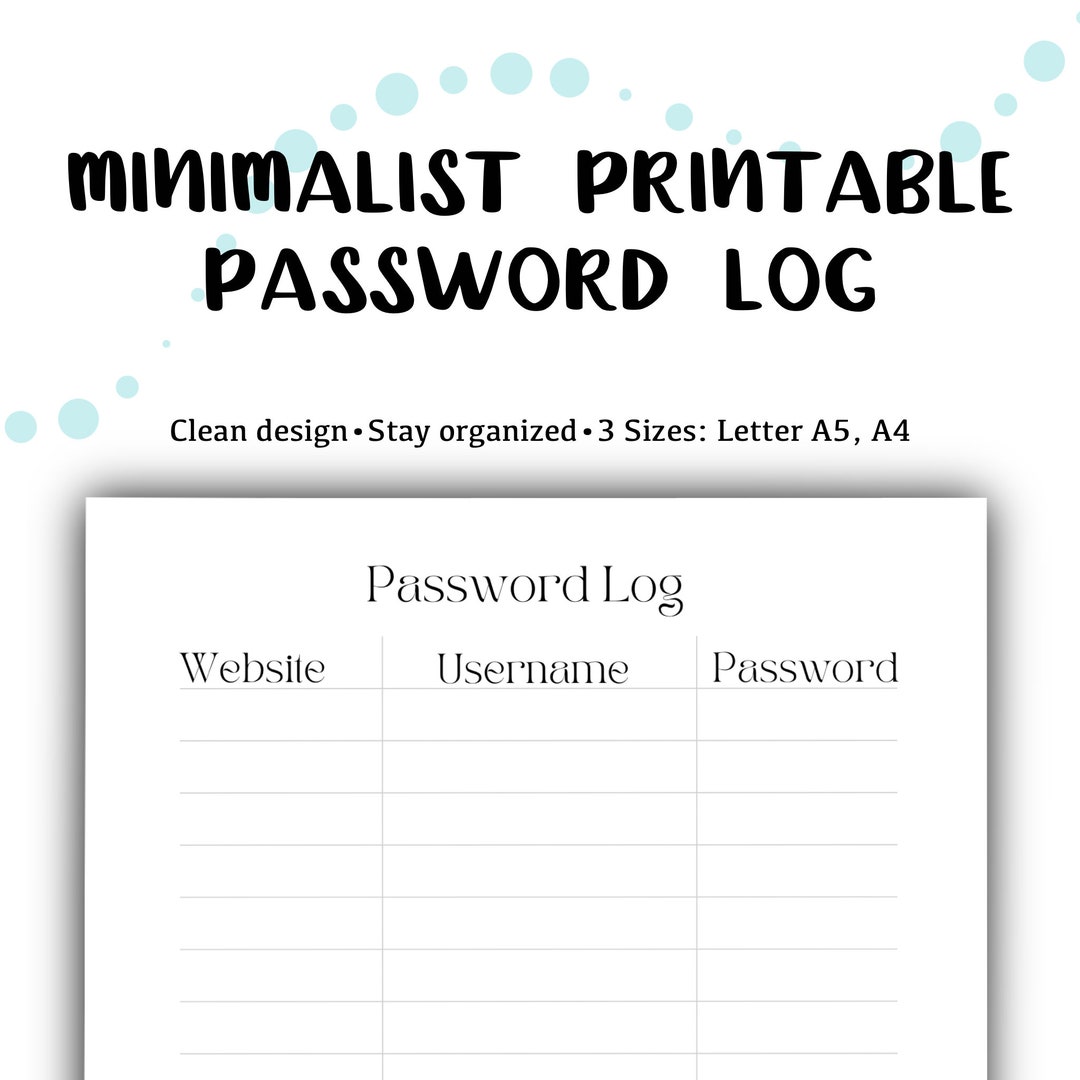 Papper Password Log Printable Password Keeper, Password Log, Printable Password Tracker ...