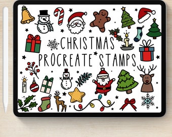Christmas Stamp Set, Procreate Brush Set, Commercial Use, Holiday stamps, Brushes for Digital Art, Brush Download, Santa, Christmas Trees
