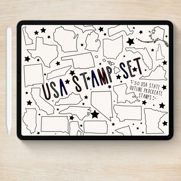 United States Stamp Set, Procreate Brush Set, Commercial Use, 50 States Stamps, sticker Brush Set, Brushes for Digital Art, Brush Download