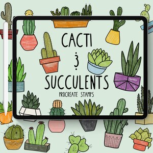 Set de sellos de cactus y suculentas, set de pinceles para Procreate, uso comercial, sellos bonitos, set de sellos de plantas, pinceles para arte digital, descarga de pinceles
