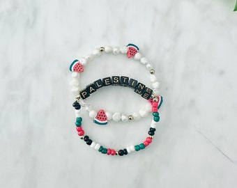 ALL PROFITS DONATED Palestine Flag Bracelet with Fresh Water Pearls and Seed Beads,Palestine Bracelet, Watermelon Bracelet,Palestine support