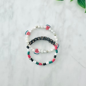 ALL PROFITS DONATED Palestine Flag Bracelet with Fresh Water Pearls and Seed Beads,Palestine Bracelet, Watermelon Bracelet,Palestine support