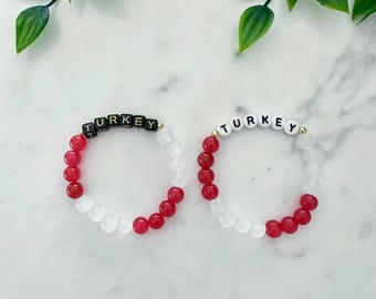 Handmade Turkish Flag Bracelet, Glass Beads, Gold Accents, Friendship Style