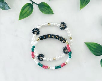TODAS LAS GANANCIAS SE DONAN Pulsera benéfica del Líbano con perlas de agua dulce, bandera del Líbano, pulsera estilo amistad, pulsera patrimonial