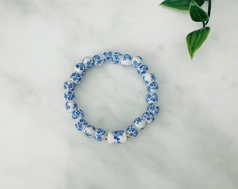 TODAS LAS GANANCIAS DONADAS Pulseras de cuentas de porcelana azul, pulsera de porcelana personalizable, pulsera estilo amistad