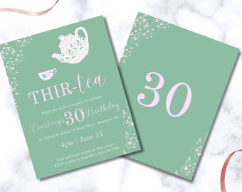 Invitación de cumpleaños número 30 para una fiesta de té, descarga digital, plantilla de invitación de cumpleaños