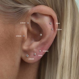 Titanium Labret Stud Earrings, Threadless Push Pin Flat Back Earrings, Tiny Tragus Earring, Forward Helix Earring, Tragus Piercing Stud