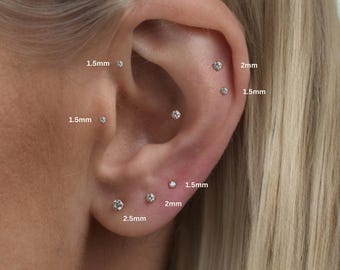 Titanium Labret Stud Earrings, Threadless Push Pin Flat Back Earrings, Tiny Tragus Earring, Forward Helix Earring, Tragus Piercing Stud