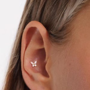 20G/18G/16G Butterfly CZ Push Pin Labret • G23 Titanium Threadless Flat Back Earring • Tragus Stud • Helix Stud • Cartilage Stud • Nose Stud