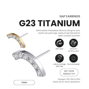 20G/18G/16G Climber CZ Push Pin Labret • G23 Titanium Threadless Flat Back Earring • Tragus Stud • Helix Stud • Cartilage Stud