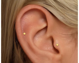 20G/18G/16G Tiny Star Push Pin Labret • G23 Titanium Threadless Flat Back Earring • Tragus Stud • Helix Stud • Cartilage Stud • Nose Stud