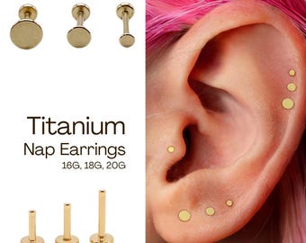 Titanium Dot Studs • Flat Back Nap Earrings • Push In Comfort Fit Studs • Minimalist Style • 20G 18G 16G • Ear Stack • Hypoallergenic