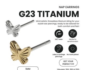 20G/18G/16G Butterfly Push Pin Labret • G23 Titanium Threadless Flat Back Earring • Tragus Stud • Helix Stud • Cartilage Stud • Nose Stud