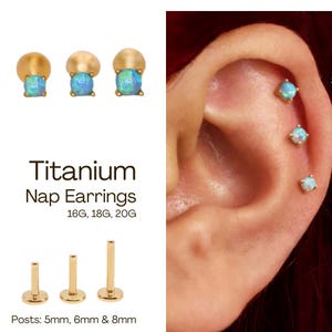 20G, 18G, 16G Blue Opal Threadless Push Pin Labret Stud • Solid 925 Sterling Silver • Flat Back Earring • Tragus • Helix • Conch
