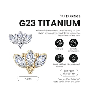 20G/18G/16G Marquis CZ Push Pin Labret • G23 Titanium Threadless Flat Back Earring • Tragus Stud • Helix Stud • Cartilage Stud • Nose Stud