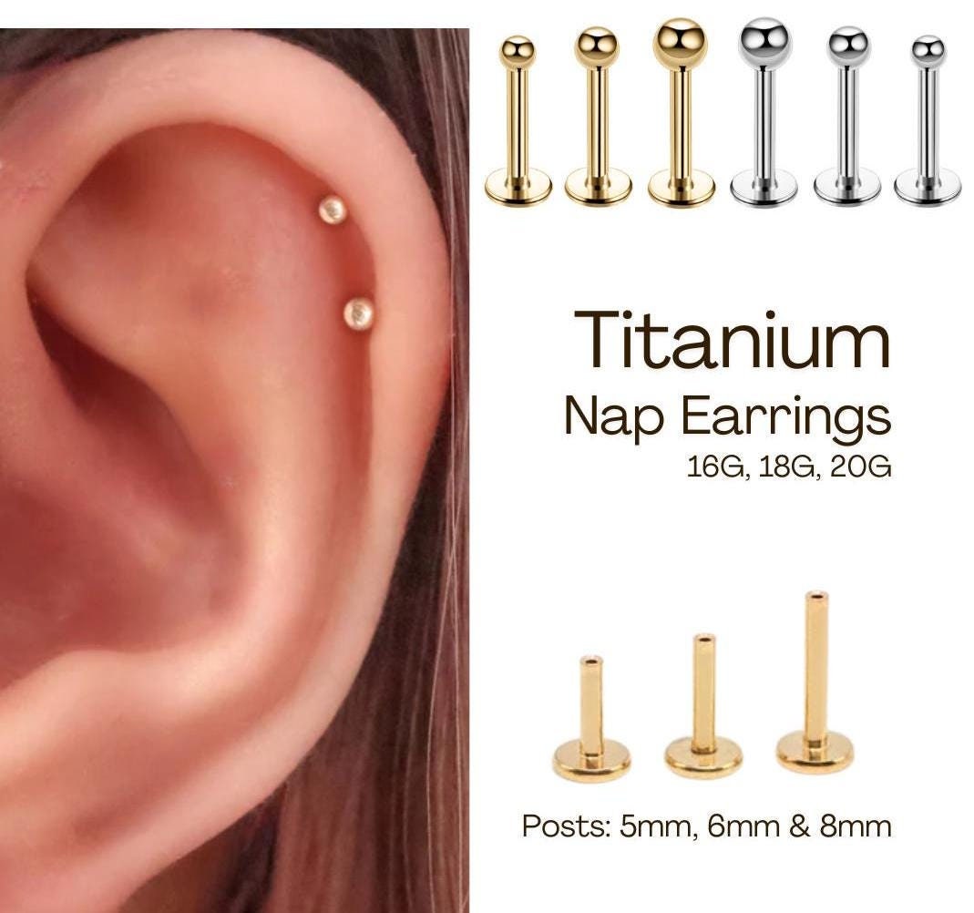 OUFER Body Piercing Labret Stud Oro 6/8/10/12mm Push-in Lip Bars Titanio Helix Tragus Earring Piercing Gioielli 16G Tragus Helix Lobe Lip Piercing Bars