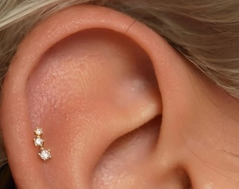 20G/18G/16G Climber CZ Push Pin Labret • G23 Titanium Threadless Flat Back Earring • Tragus Stud • Helix Stud • Cartilage Stud • Nose Stud