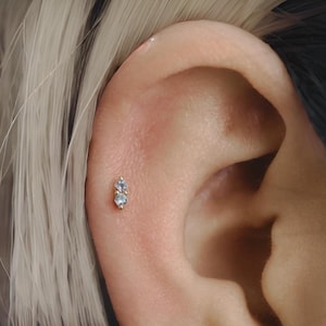 20G/18G/16G Tiny CZ Push Pin Labret • G23 Titanium Threadless Flat Back Earring • Tragus Stud • Helix Stud • Cartilage Stud • Nose Stud