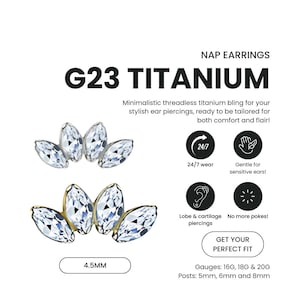 20G/18G/16G Marquise CZ Push Pin Labret • G23 Titanium Threadless Flat Back Earring • Tragus Stud • Helix Stud • Cartilage Stud • Nose Stud