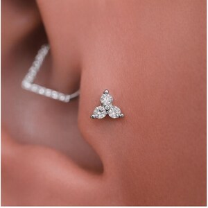 Tiny CZ Trio Crystal Push Pin Labret • G23 Titanium Threadless Flat Back Earring • Tragus Stud • Helix Stud • Cartilage Nose Stud