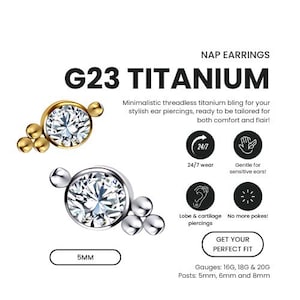 20G/18G/16G Tiny CZ Push Pin Labret • G23 Titanium Threadless Flat Back Earring • Tragus Stud • Helix Stud • Cartilage Stud • Nose Stud