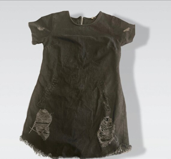 black distressed denim dress Distressed Black Denim Dress S