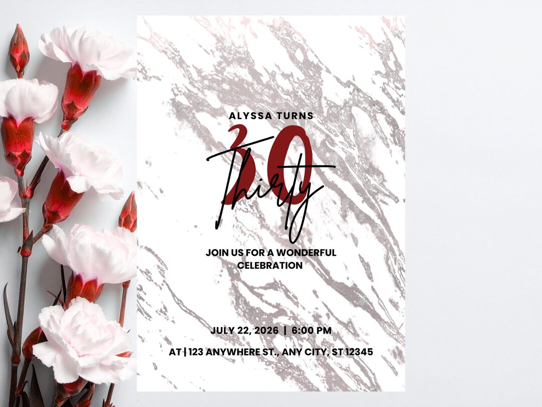 30th Birthday Invitation Template, Modern Marble Birthday Invite - Etsy