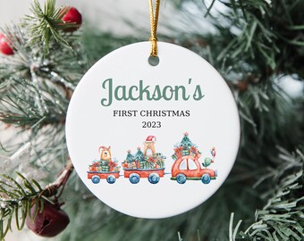 Baby First Christmas Ornament, Personalized Baby Christmas Keepsake, New Baby Gift, Train Ornament, Custom Baby Ornament