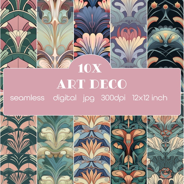 Art deco digital paper - SEAMLESS - art deco pattern - 10 designs - 12x12in