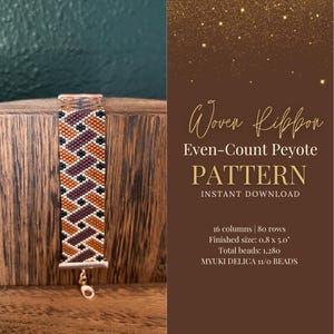 Woven Ribbons Peyote Beaded Bracelet Pattern PDF, Even-Count Peyote Stich, Myuiki Delica Beads, Instant Download
