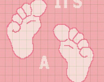 It's A Girl Crochet Graph Pattern: Baby Blanket, Cross Stitch (PDF Download)