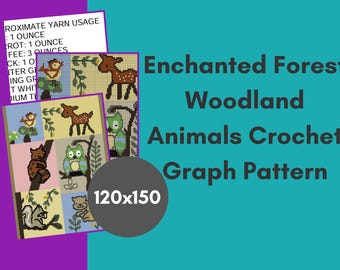 Woodland Animals Crochet Graph Pattern, Forest Nursery Blanket (120x150)