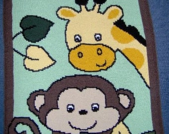 Jungle Baby Blanket Crochet Graph Pattern: Giraffe & Monkey (PDF Download)