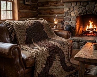 Bigfoot Sasquatch Graph Pattern, Finger Knit Blanket, Chunky Throw, Crochet Graphghan (50x50)