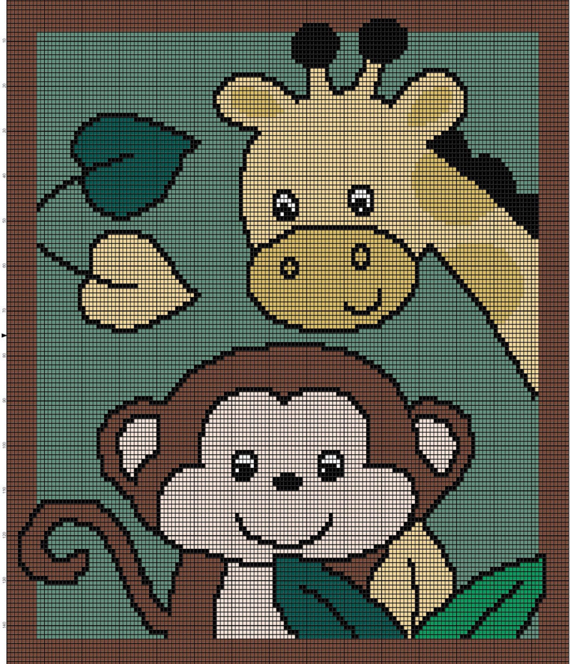 Jungle Baby Blanket Crochet Graph Pattern: Giraffe & Monkey (PDF ...